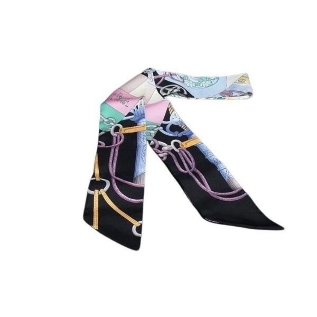 Hermes Ribbon Scarf Twilly Multicolor 100 Silk Cliquetis